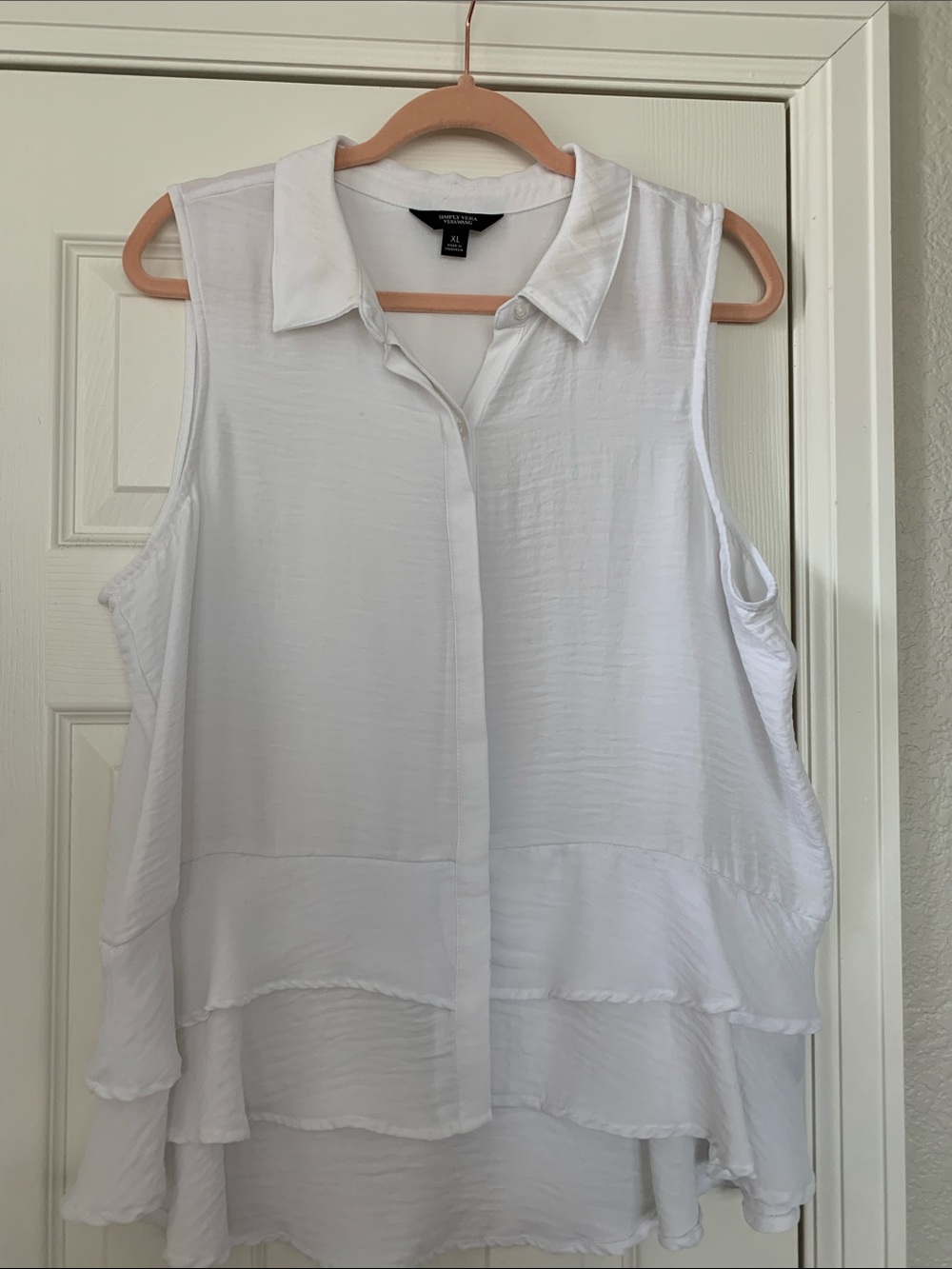 Simply Vera Vera Wang White Sleeveless Tiered Button-Front Blouse